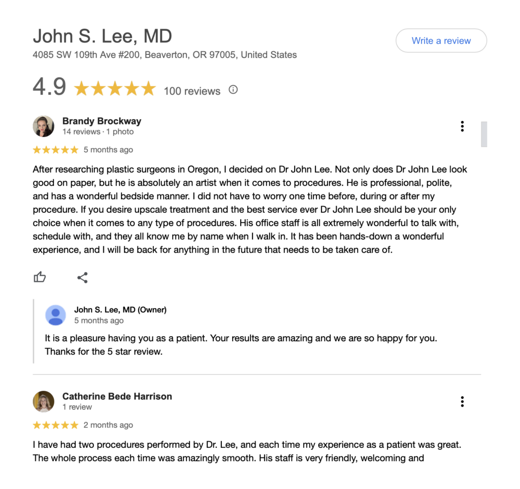 John S Lee MD Google Reviews